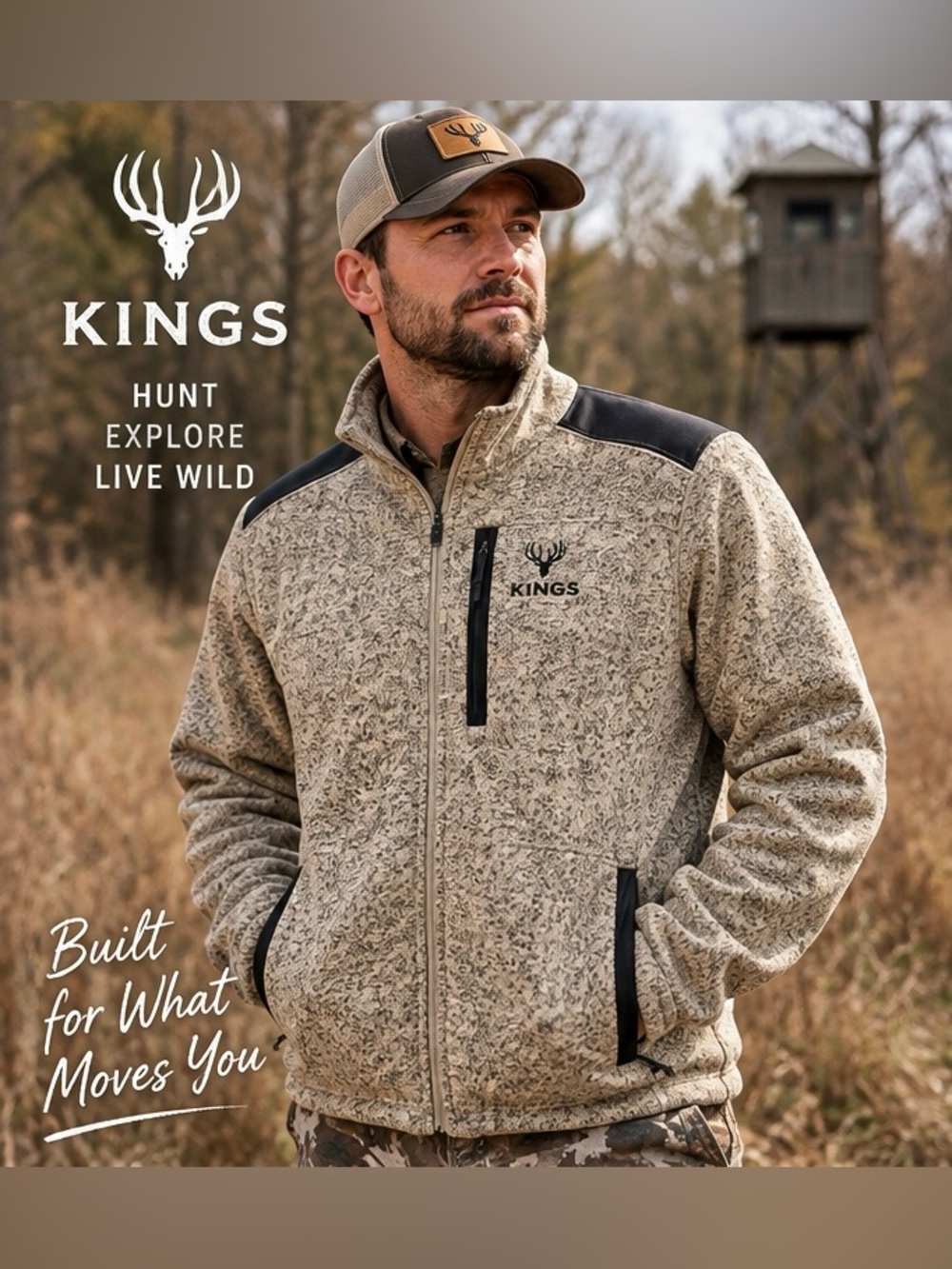 Kings Brushed Fleece Tan/Black Jacket Men's M Hunting Outdoor NWOT